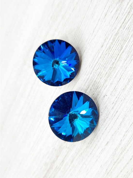 Weiss Jewelry - Vintage Weiss Vivid Blue Round Crystal Clip-On Earrings